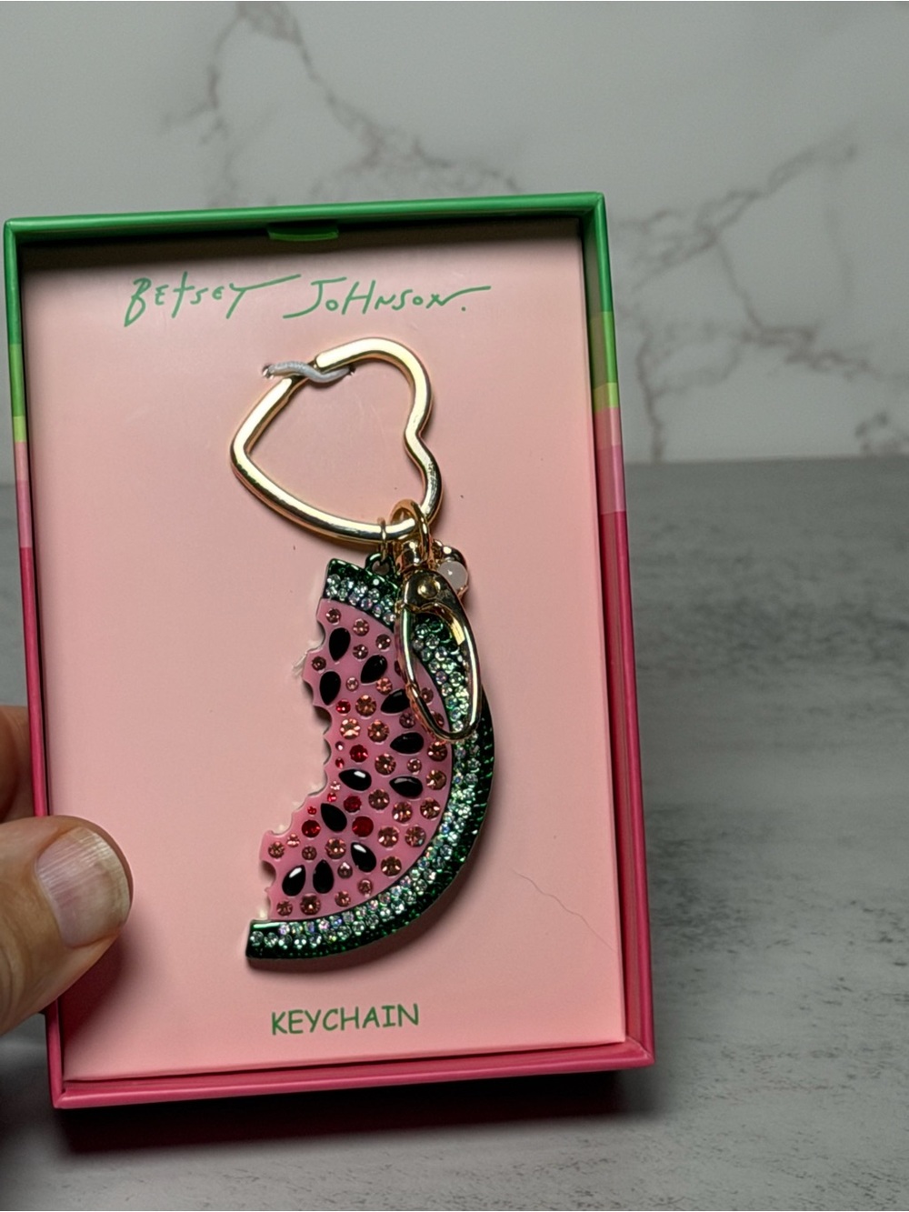 Betsey Johnson Pink & Green Crystal Watermelon Keychain